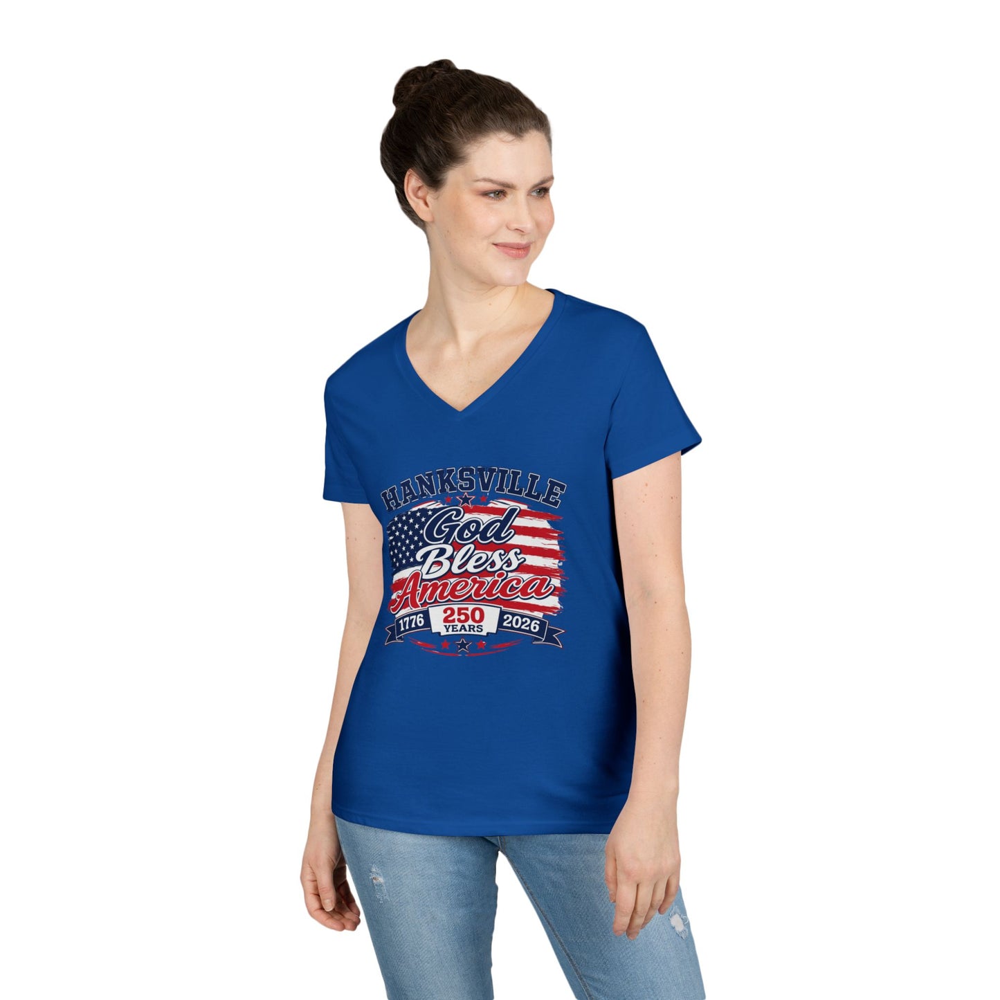 Ladies' V-Neck T-Shirt - Hanksville God Bless America 250th Anniversary Patriotic Tee