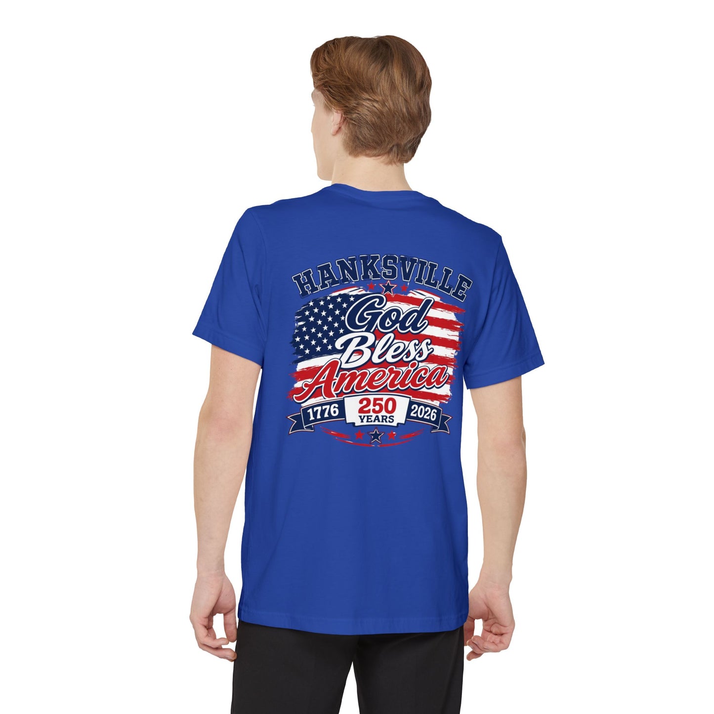God Bless America Pocket T-Shirt – Hanksville 250th Anniversary Patriotic Tee