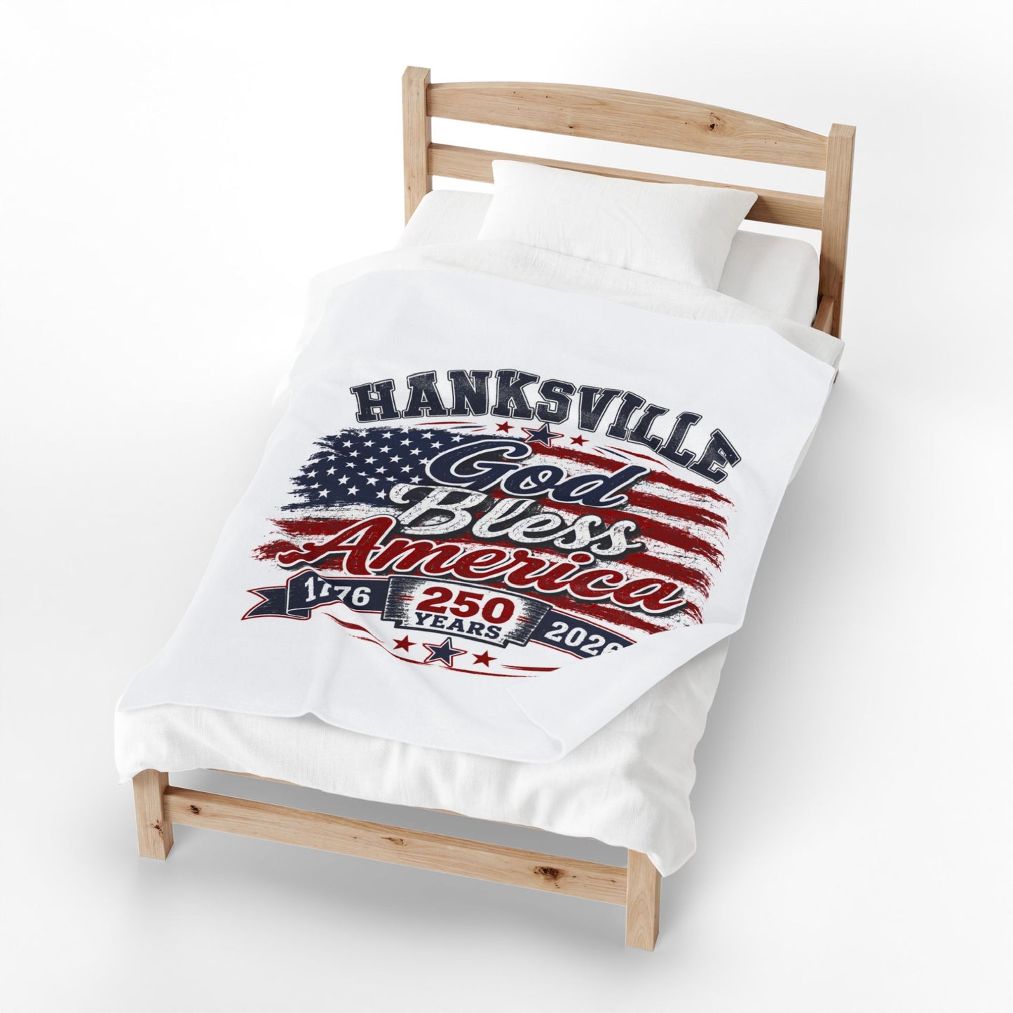 Velveteen Plush Blanket – God Bless America 250th Anniversary Patriotic Throw (Hanksville, 1776–2026)
