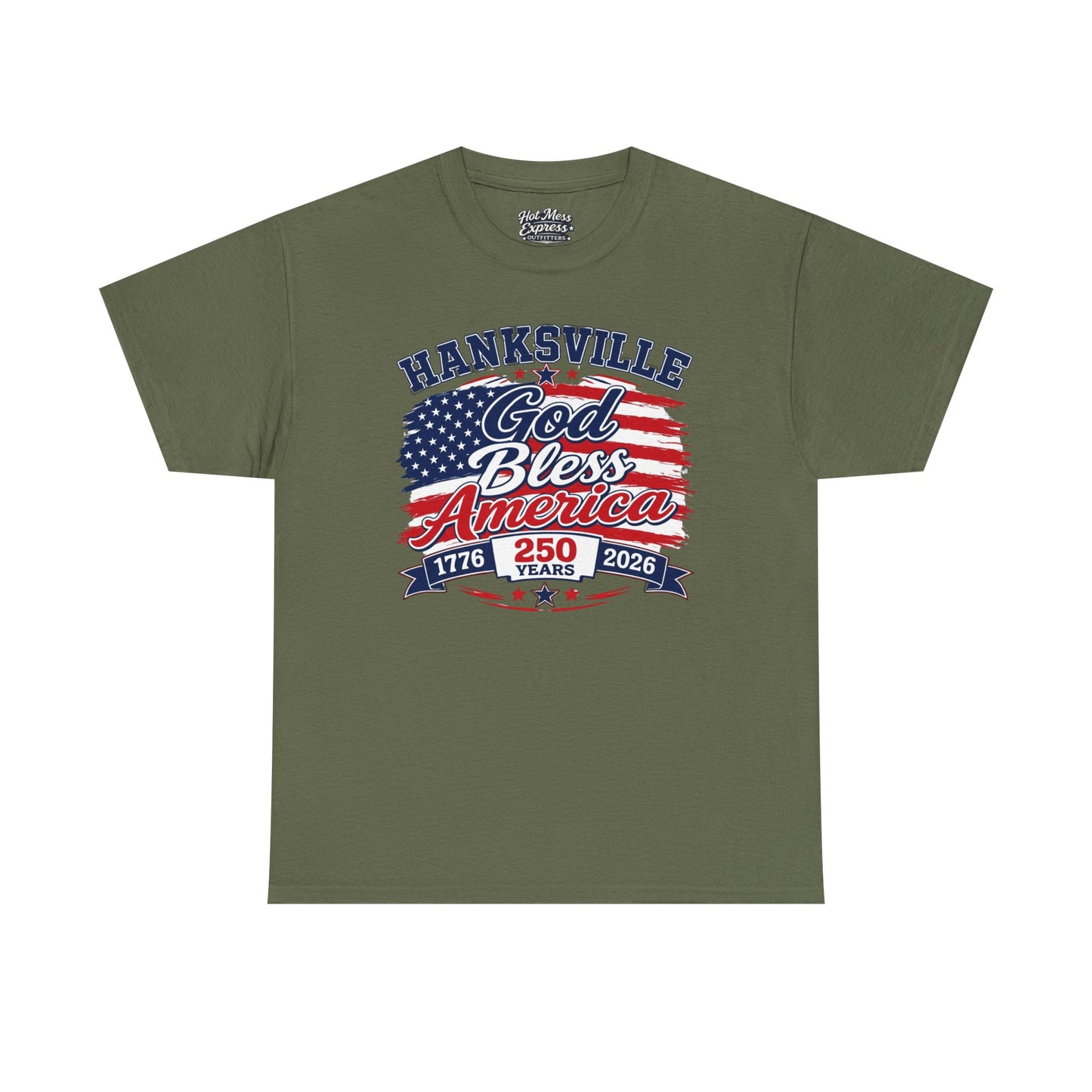 Patriotic "God Bless America" T-Shirt — Hanksville 250th Anniversary 1776–2026