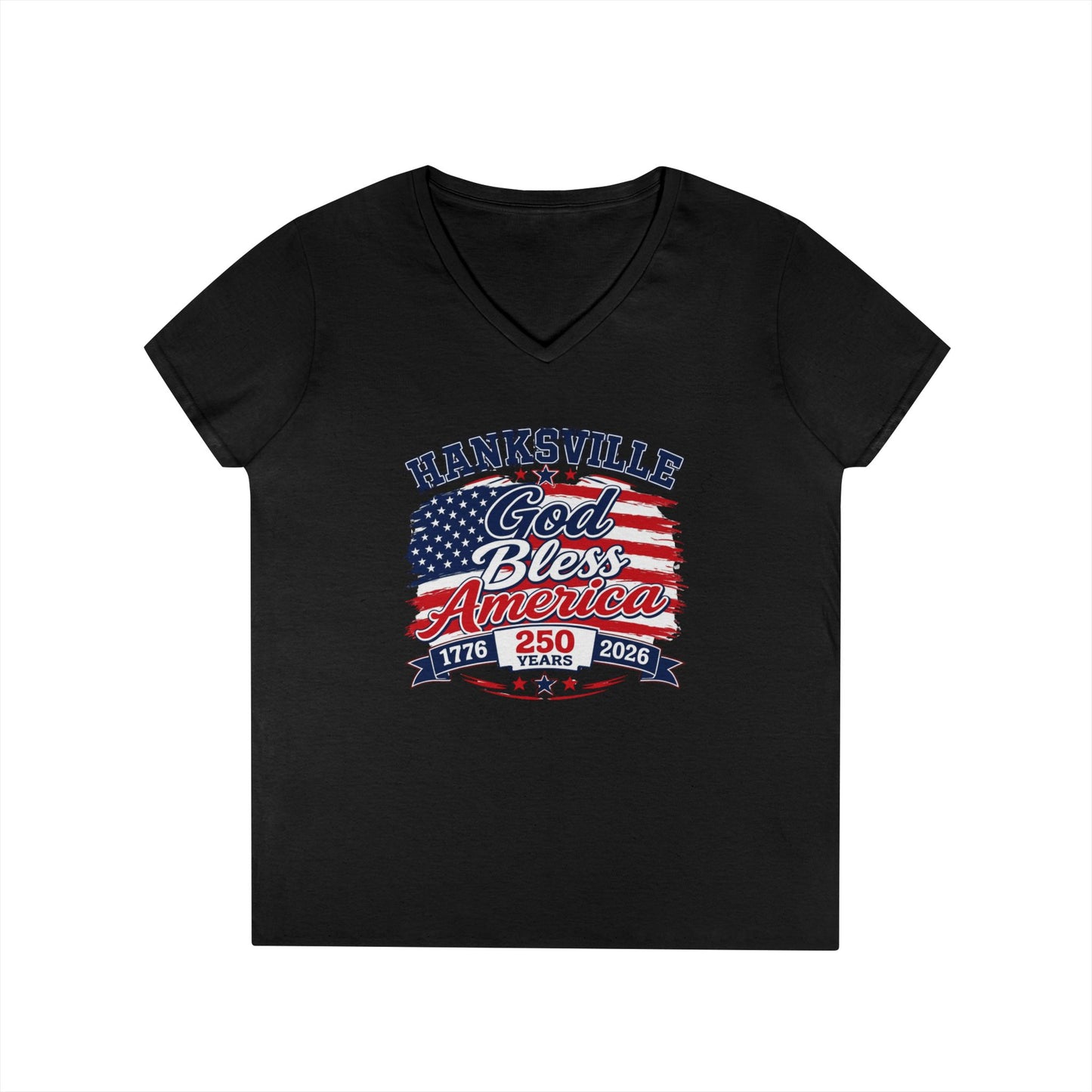 Ladies' V-Neck T-Shirt — Hanksville God Bless America 250th Anniversary Tee