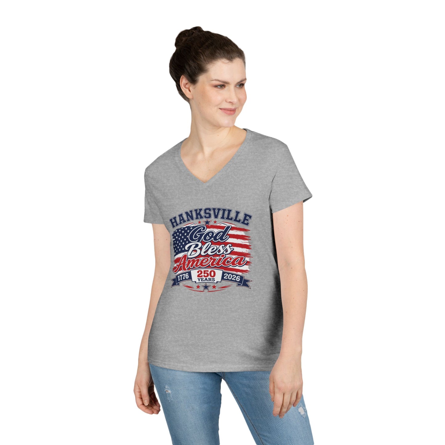 Ladies' V-Neck T-Shirt - Hanksville God Bless America 250th Anniversary Patriotic Tee
