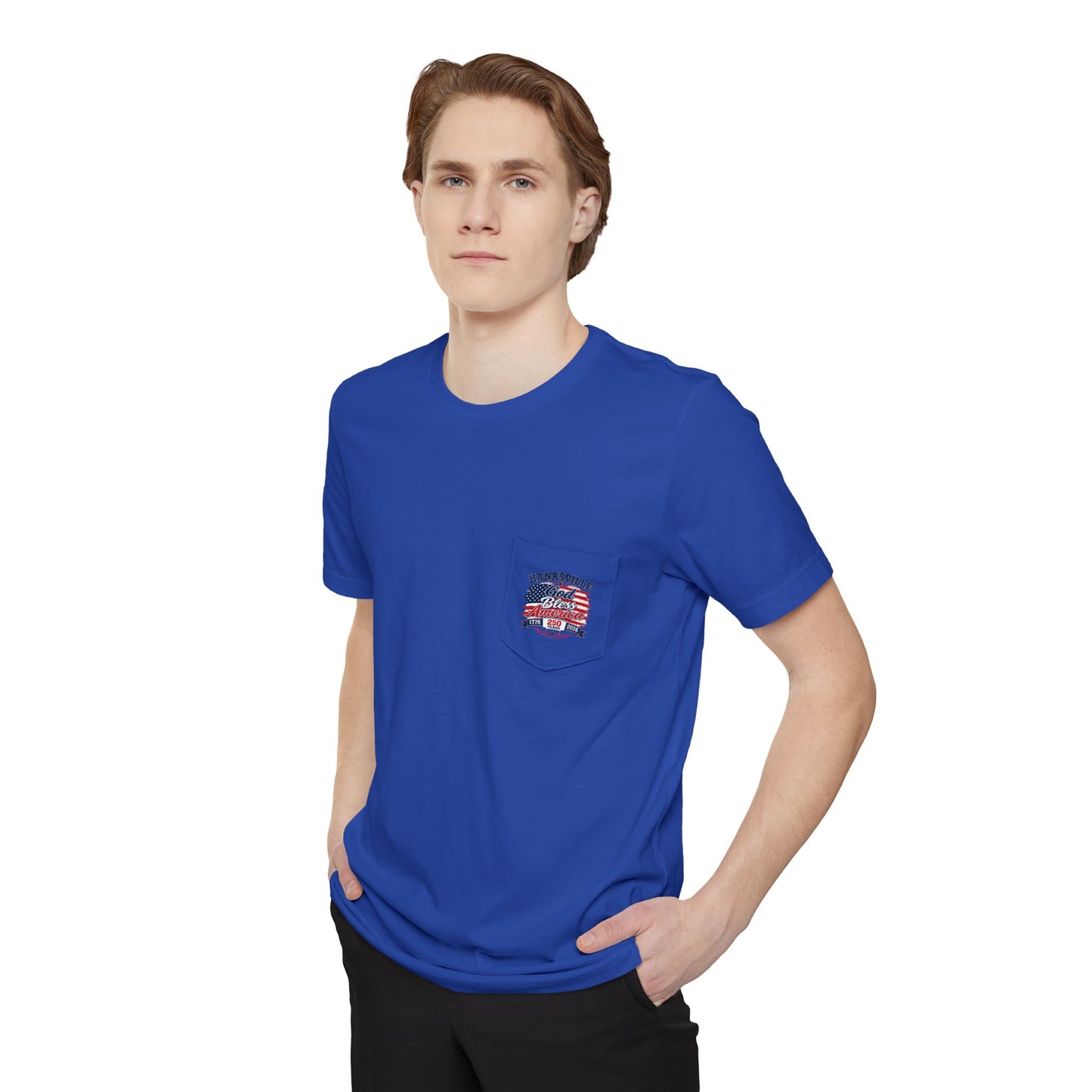 God Bless America Pocket T-Shirt – Hanksville 250th Anniversary Patriotic Tee