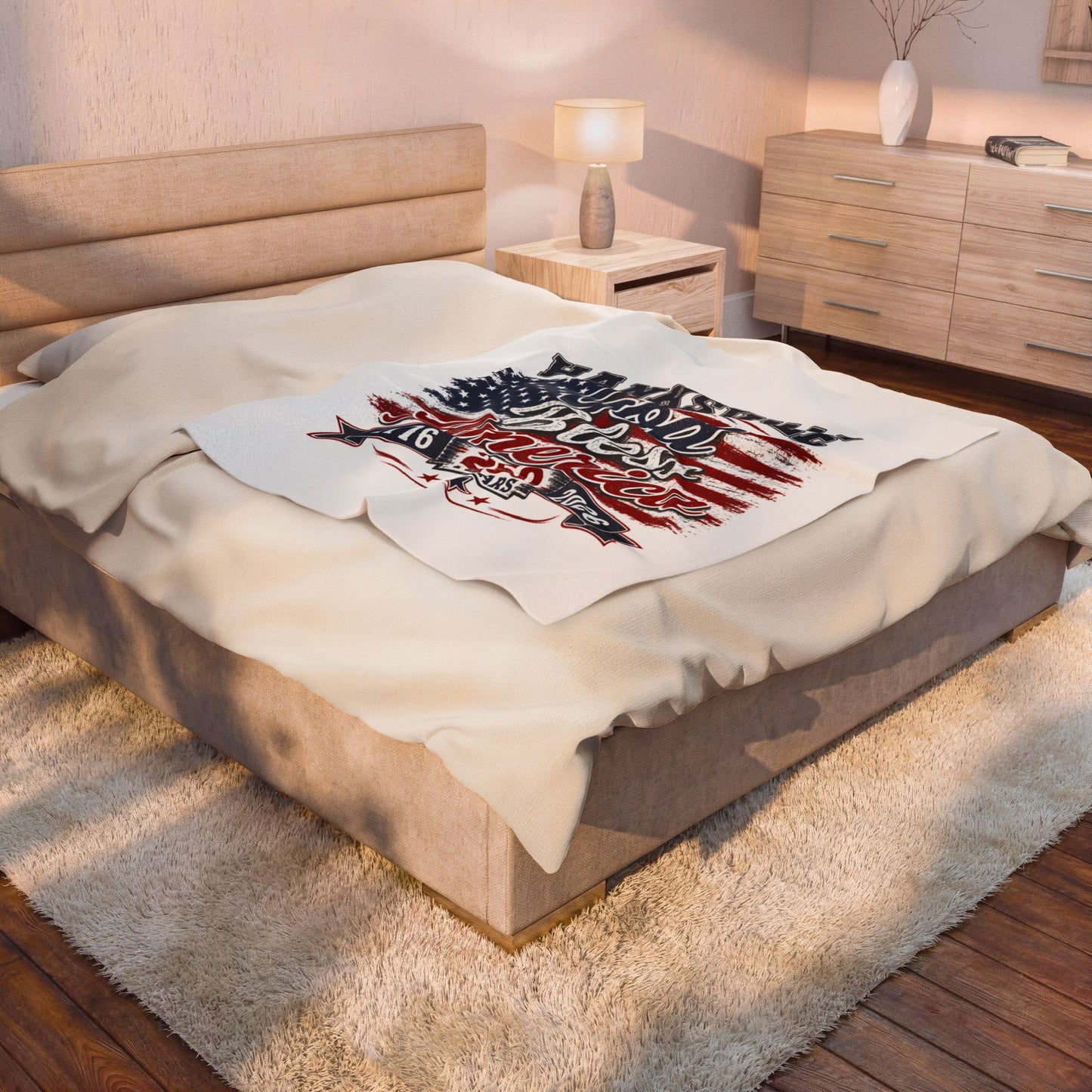 Velveteen Plush Blanket – God Bless America 250th Anniversary Patriotic Throw (Hanksville, 1776–2026)