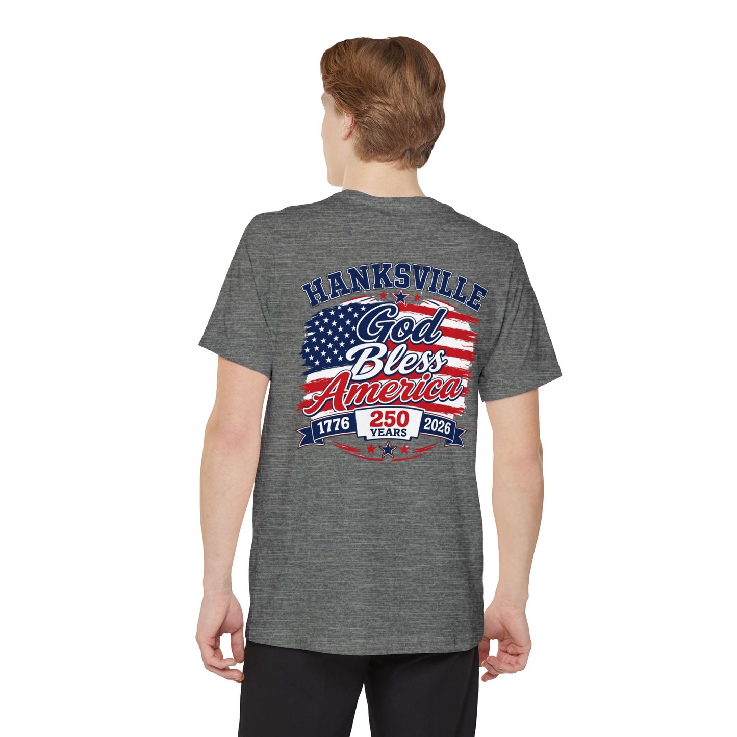 God Bless America Pocket T-Shirt – Hanksville 250th Anniversary Patriotic Tee