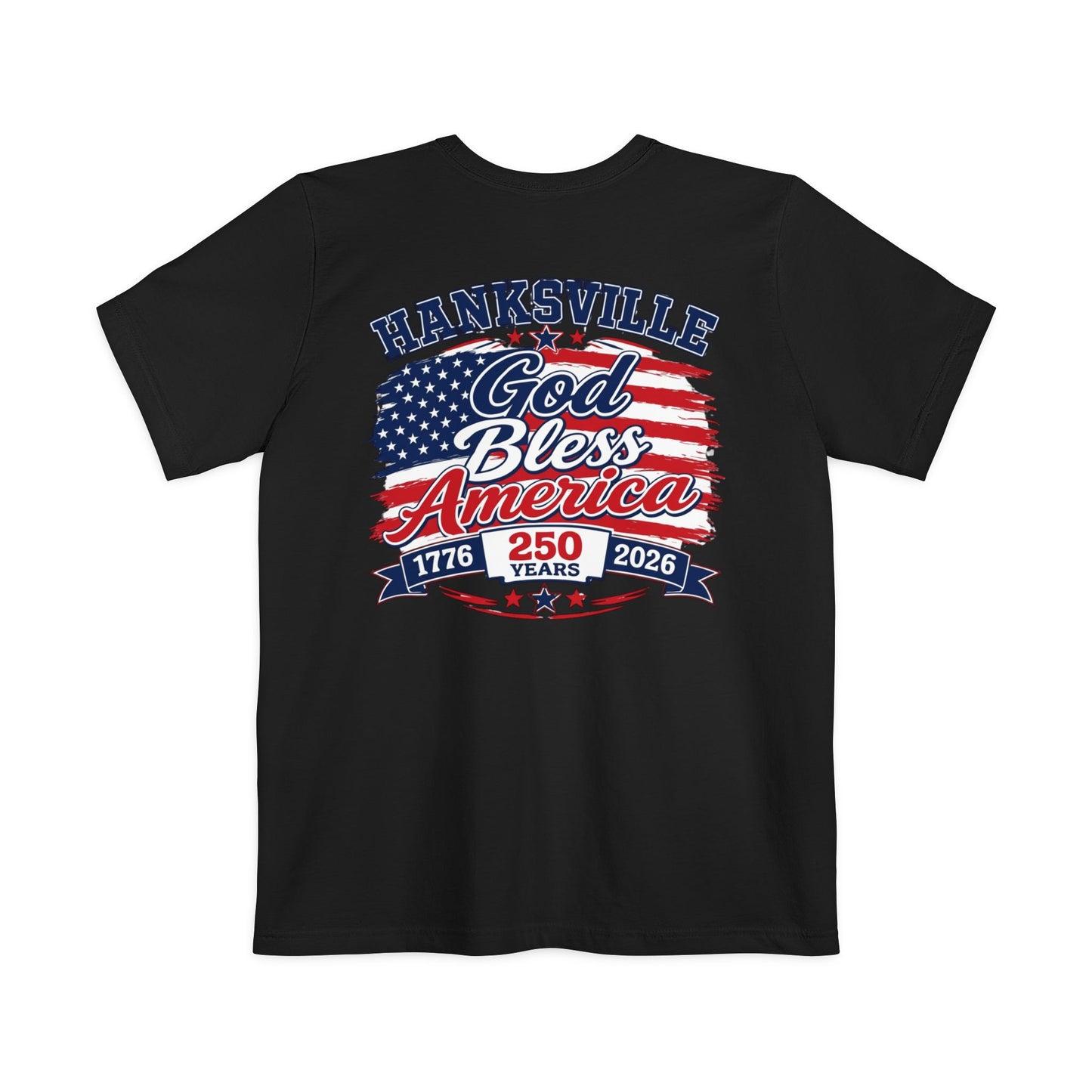 God Bless America Pocket T-Shirt – Hanksville 250th Anniversary Patriotic Tee