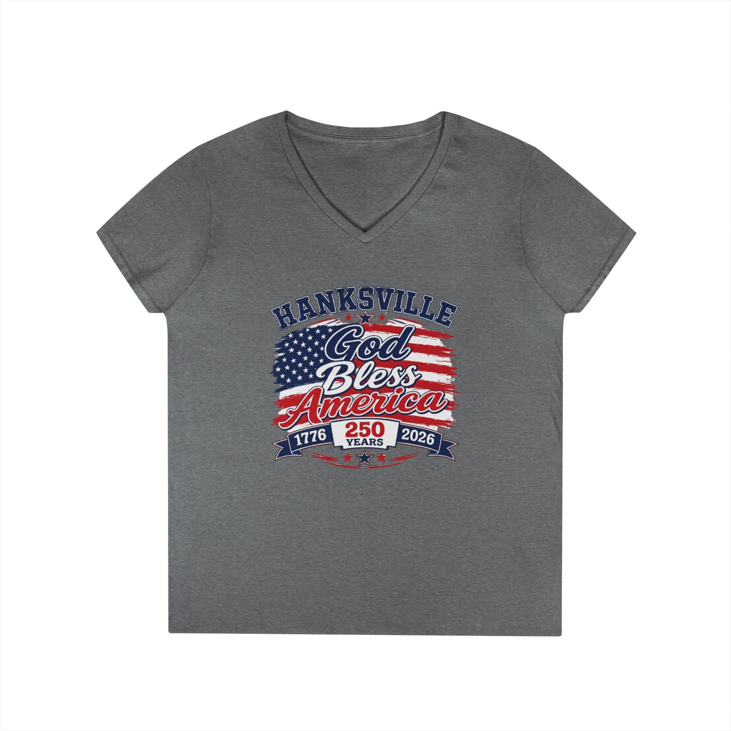 Ladies' V-Neck T-Shirt — Hanksville God Bless America 250th Anniversary Tee