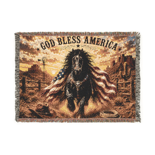 God Bless America Woven Blanket — Patriotic Western Horse Throw