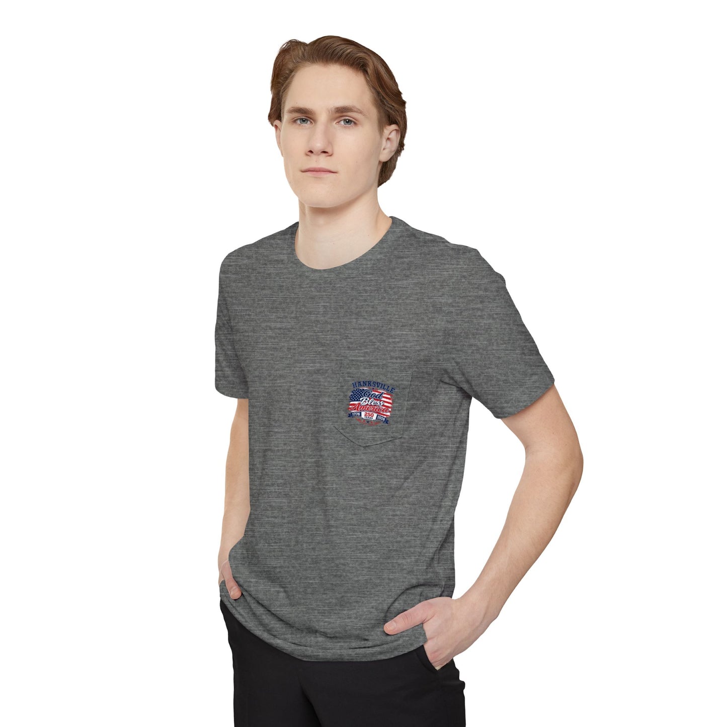 God Bless America Pocket T-Shirt – Hanksville 250th Anniversary Patriotic Tee