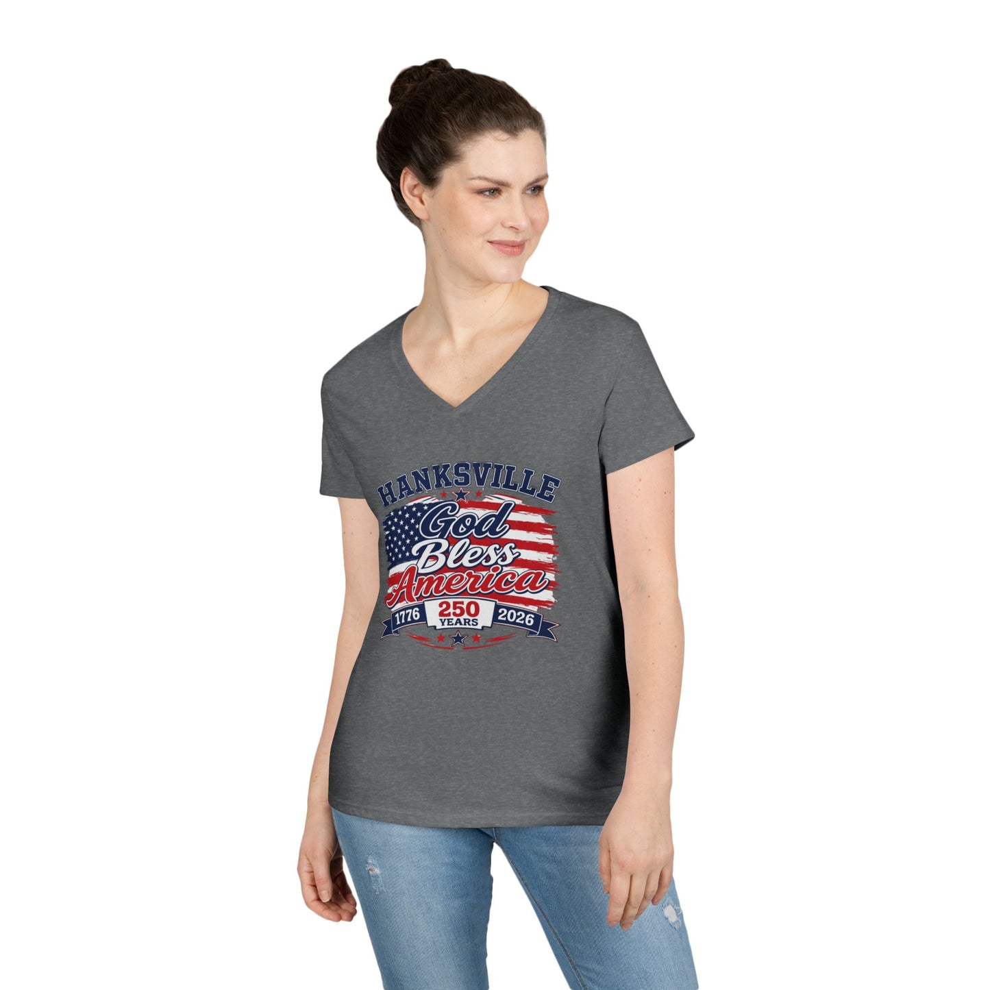 Ladies' V-Neck T-Shirt — Hanksville God Bless America 250th Anniversary Tee