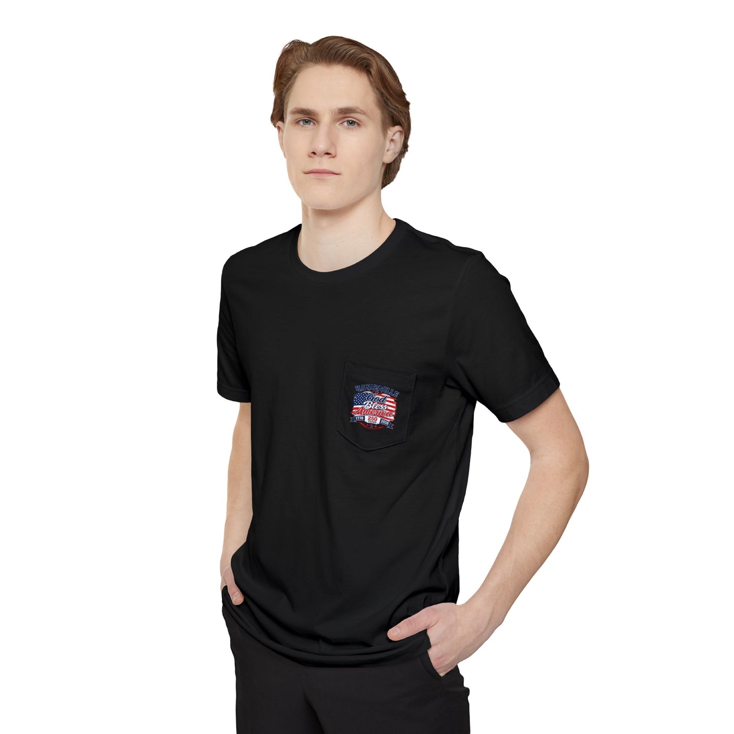 God Bless America Pocket T-Shirt – Hanksville 250th Anniversary Patriotic Tee