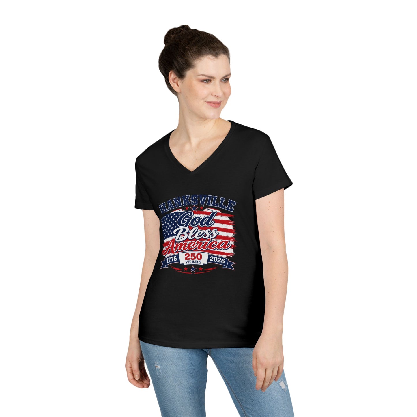 Ladies' V-Neck T-Shirt — Hanksville God Bless America 250th Anniversary Tee