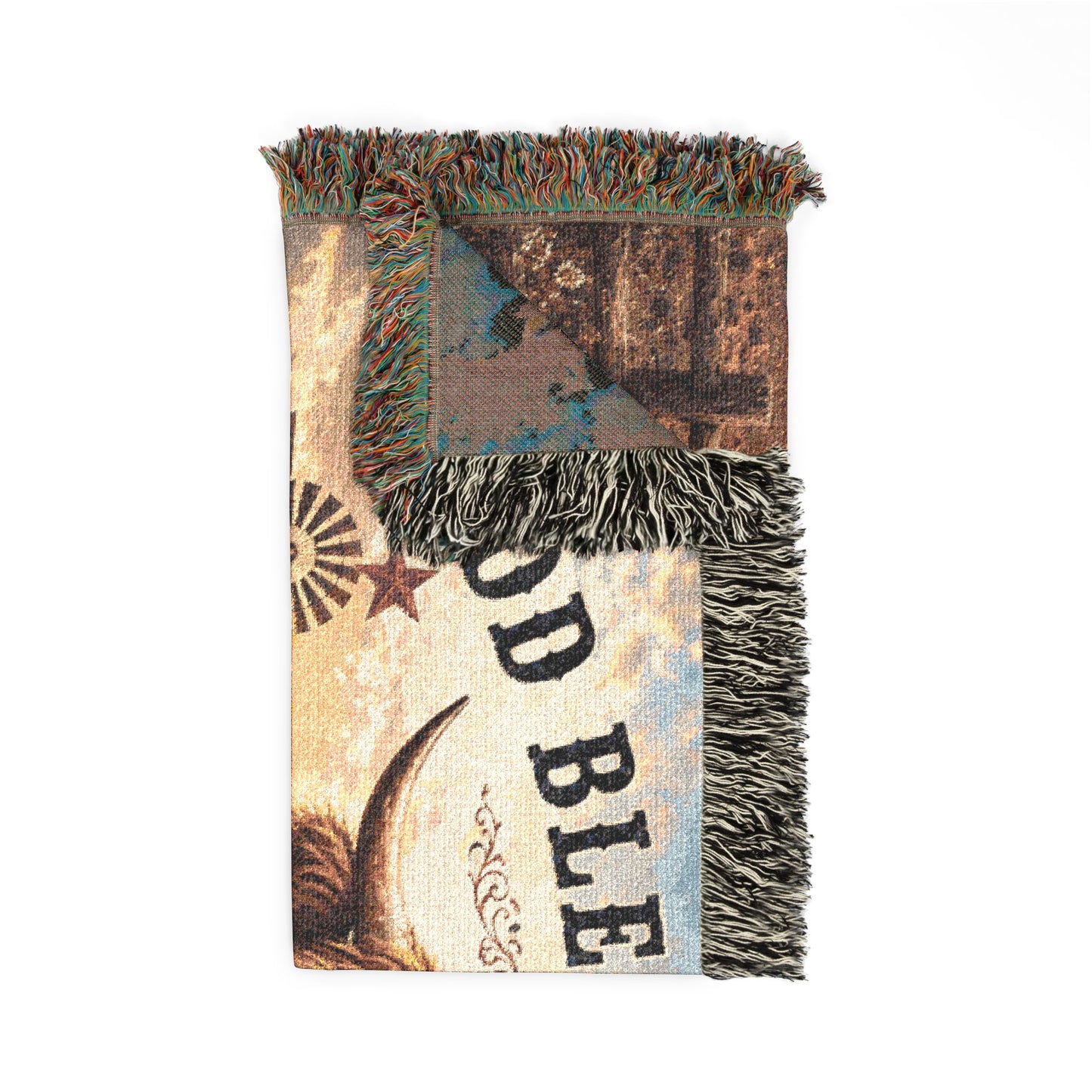 God Bless America Highland Cow Woven Blanket — Patriotic Western Throw
