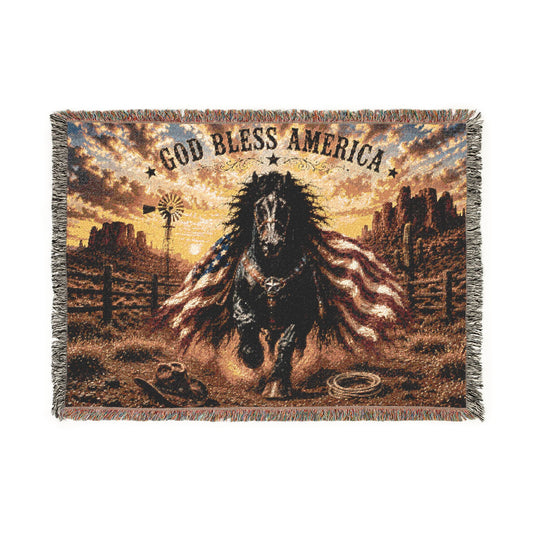 God Bless America Horse Woven Blanket – Patriotic Western Throw