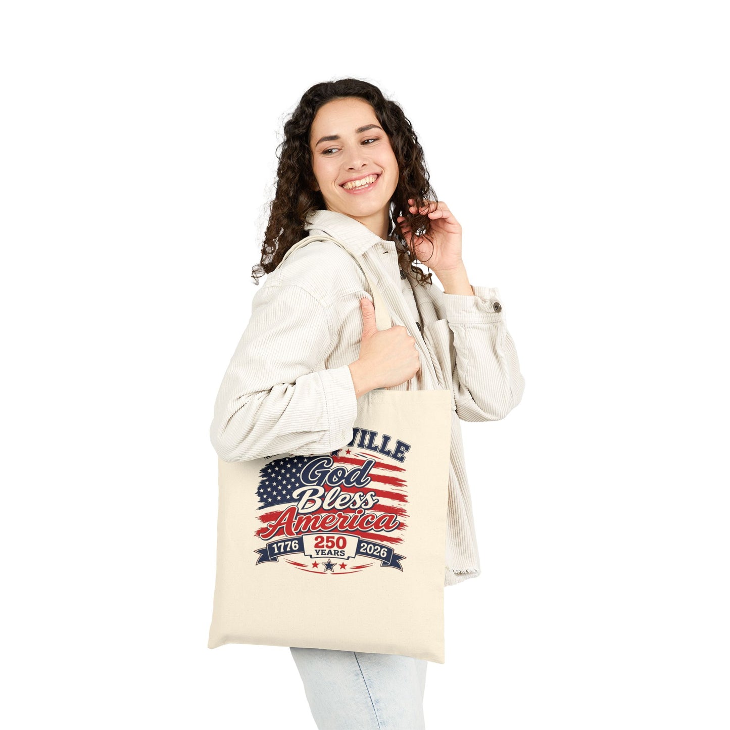 Hanksville "God Bless America" Patriotic Tote Bag — 250th Anniversary USA Flag Canvas Tote