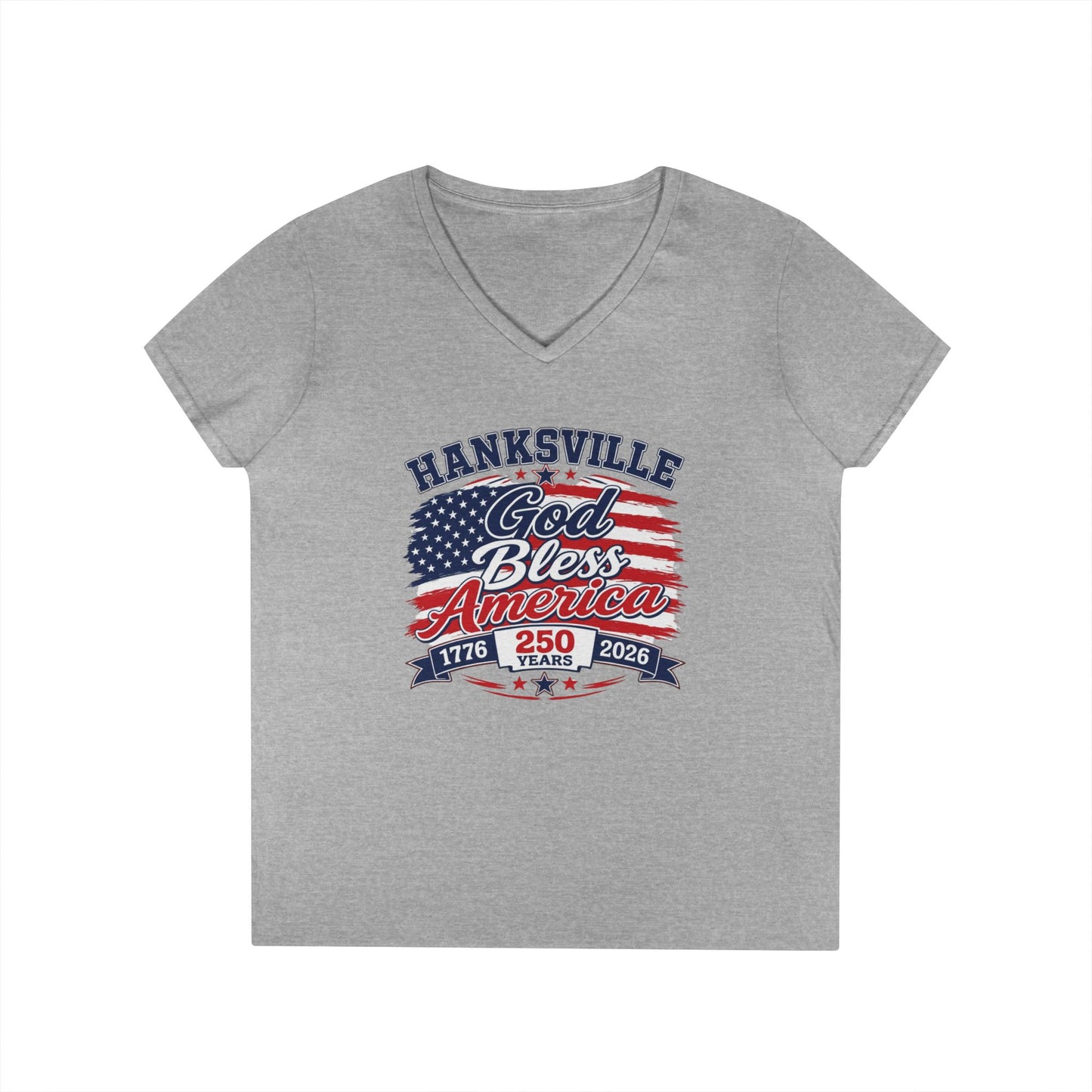 Ladies' V-Neck T-Shirt - Hanksville God Bless America 250th Anniversary Patriotic Tee