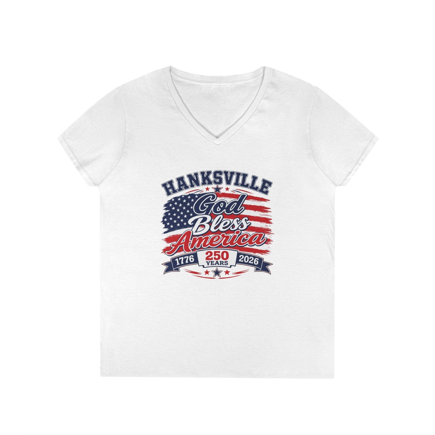 Ladies' V-Neck T-Shirt — Hanksville God Bless America 250th Anniversary Tee