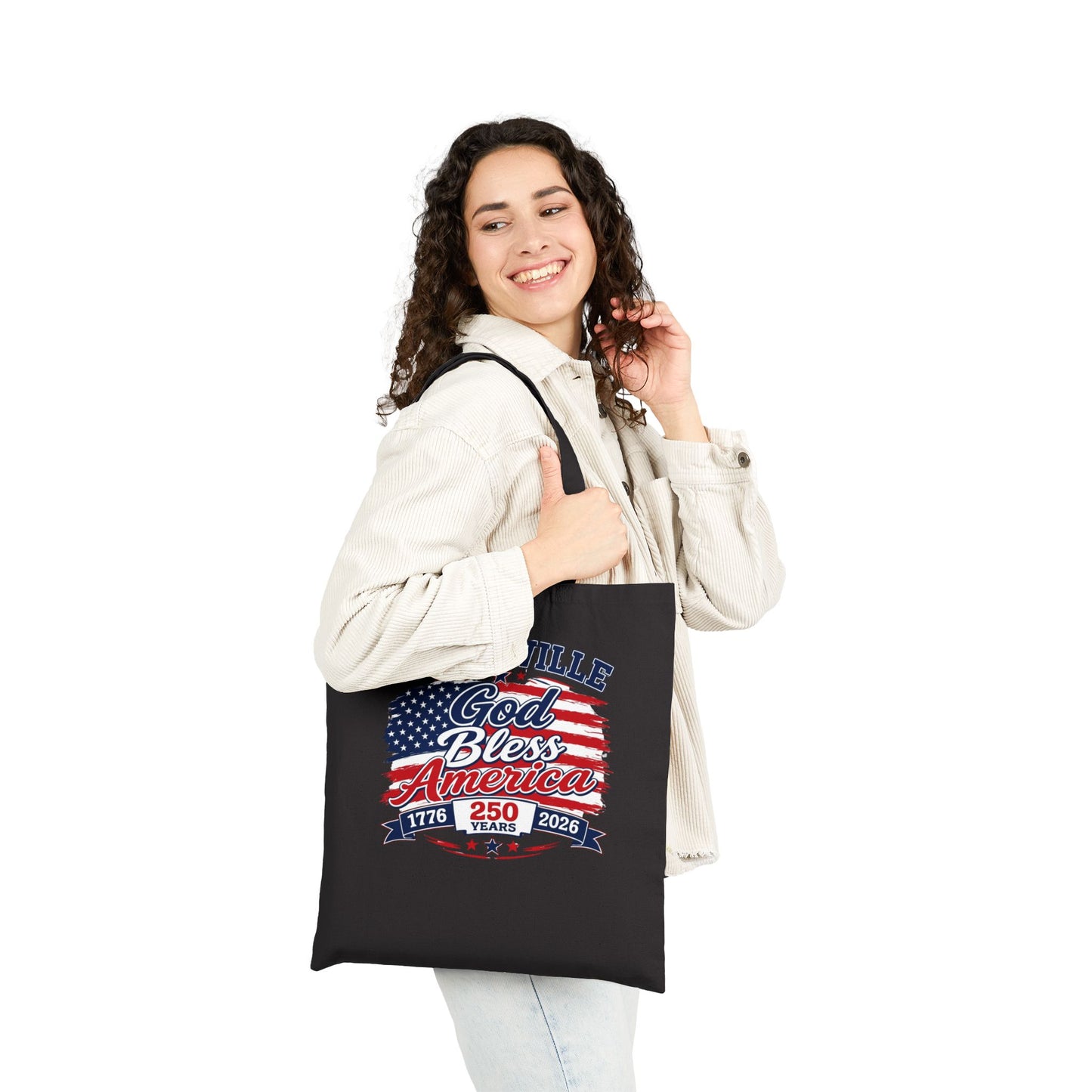 Hanksville "God Bless America" Patriotic Tote Bag — 250th Anniversary USA Flag Canvas Tote