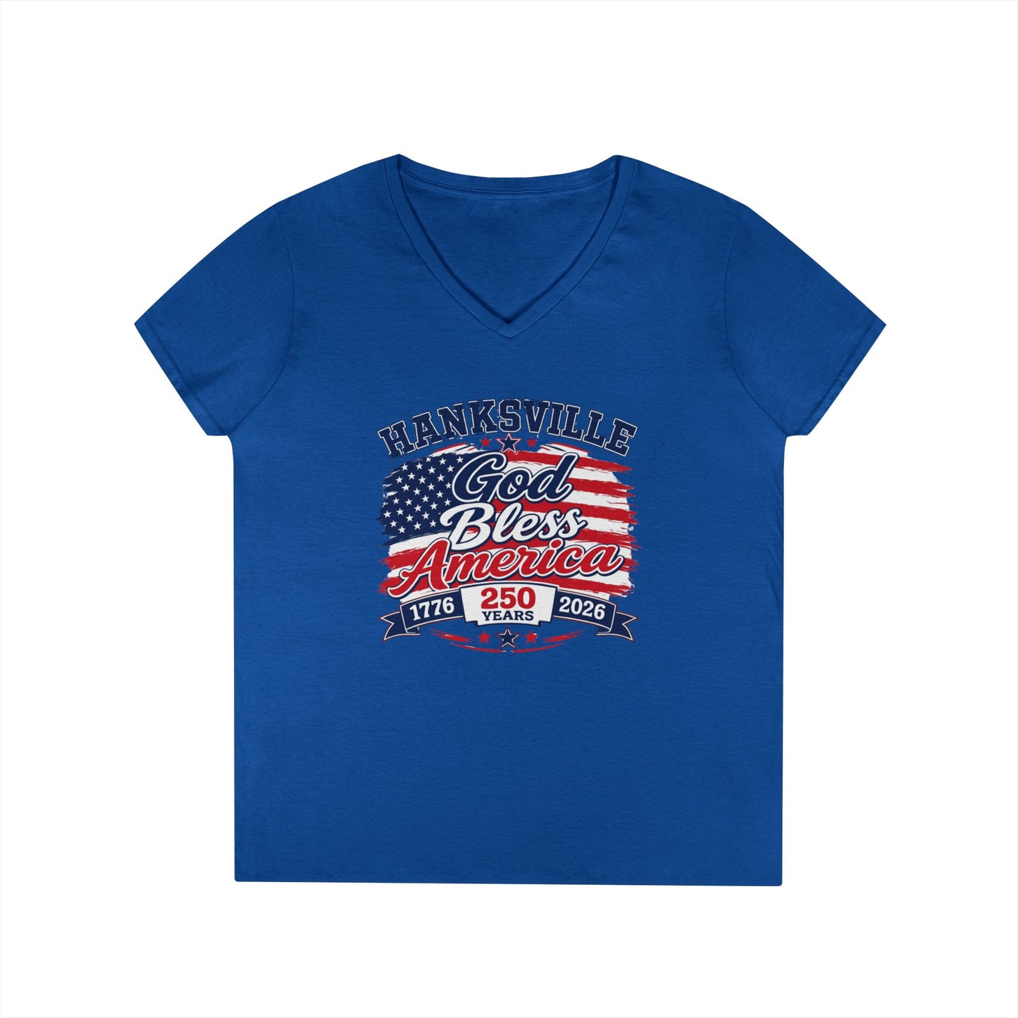 Ladies' V-Neck T-Shirt — Hanksville God Bless America 250th Anniversary Tee